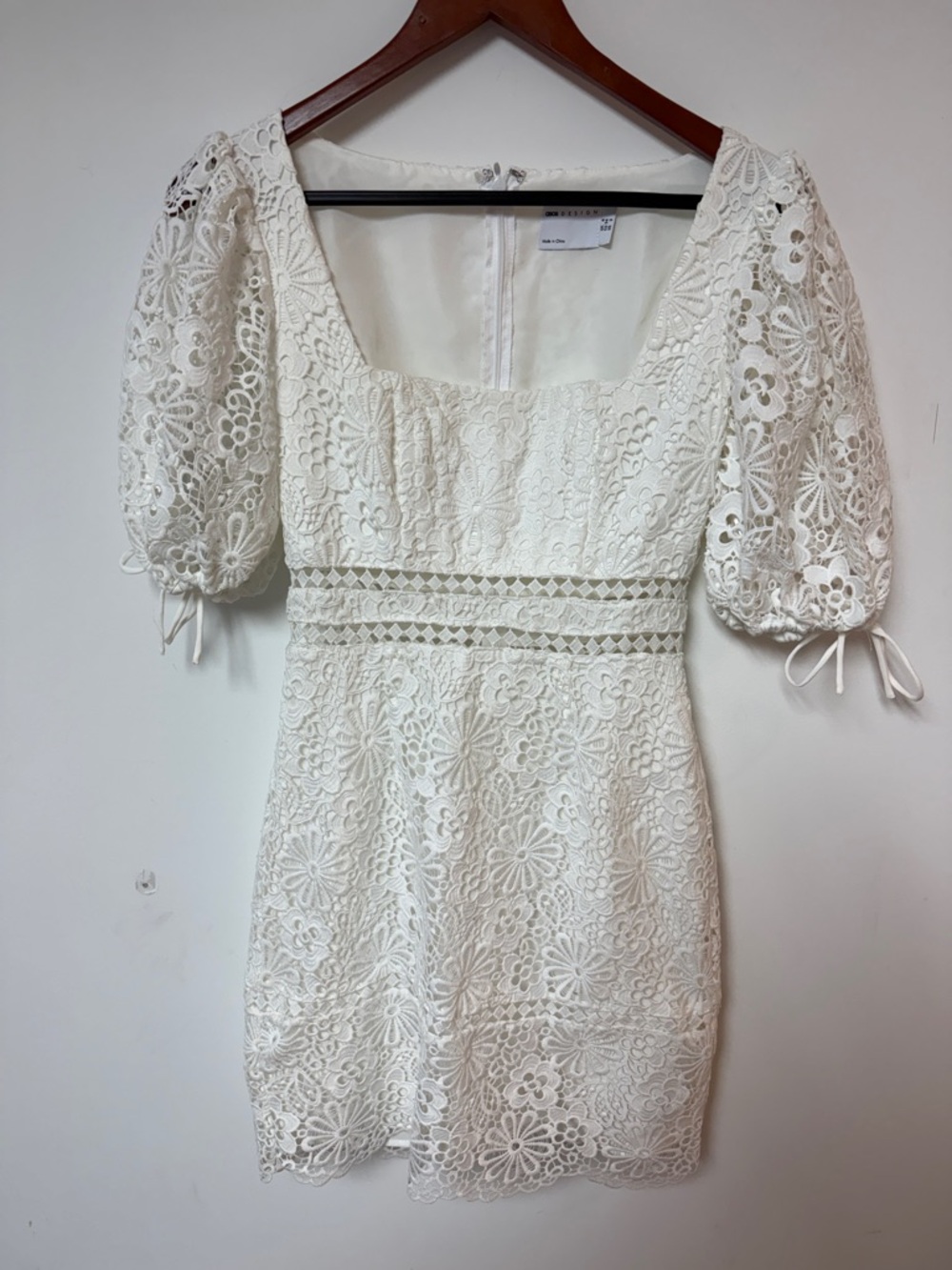 ASOS White Lace Puff-Sleeve Mini Dress